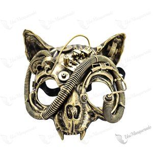 Gold Steampunk Cat Skull Face Masquerade